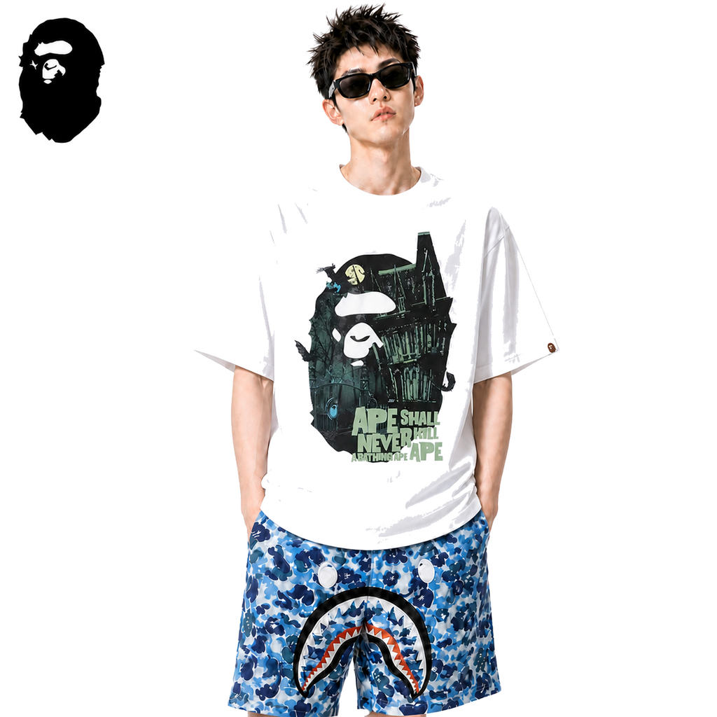 BAPE Halloween Mansion Ape Head Men's T-Shirt - White