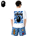 BAPE x Stussy Blue Camo Back Print Men's T-Shirt - White