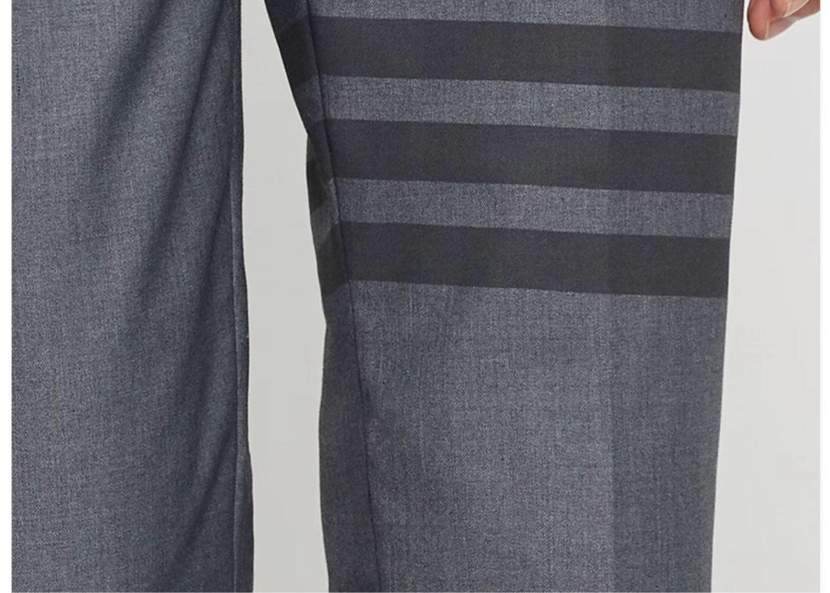 Thom Browne Style Men's Tailored Suit Pants with Signature Four-Bar Detail