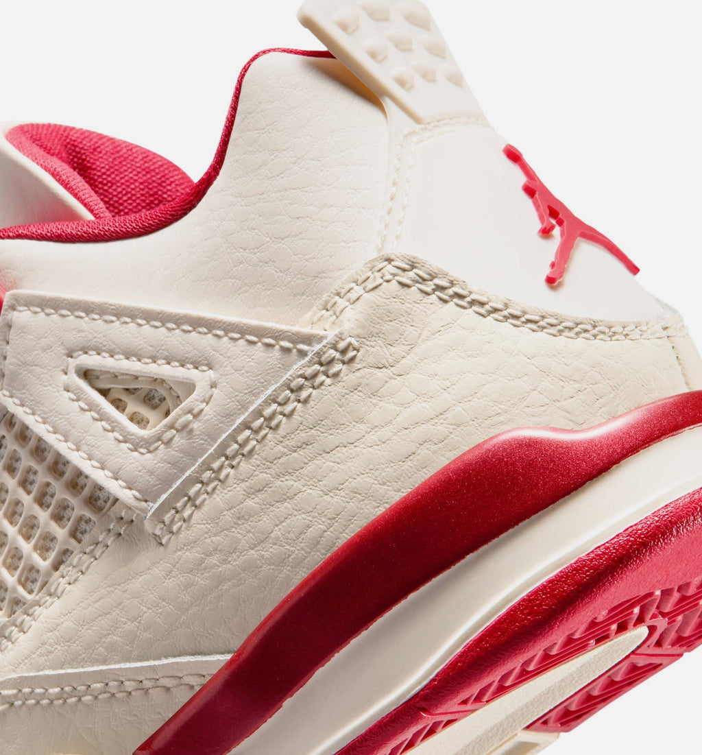 Air Jordan 4 Retro Valentine's Day Preschool Lifestyle Shoes - Pale Ivory/Sierra Red/Tough Red