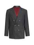 Brunello Cucinelli no-fade lightweight denim one-and-a-half breasted deconstructed blazer with patch-pockets and metal buttons
