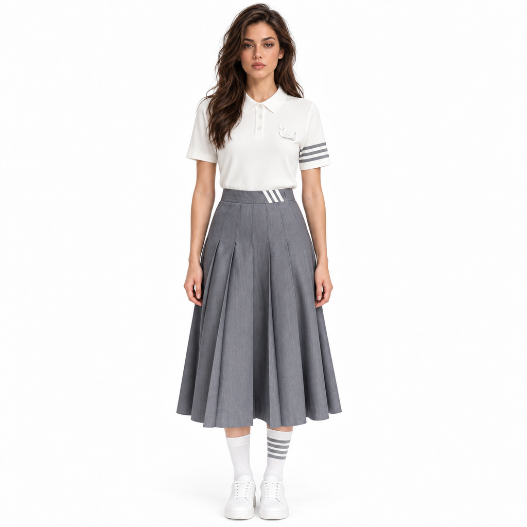 Thom Browne Women's Polo T-Shirt + Mid-Length Skirt Set