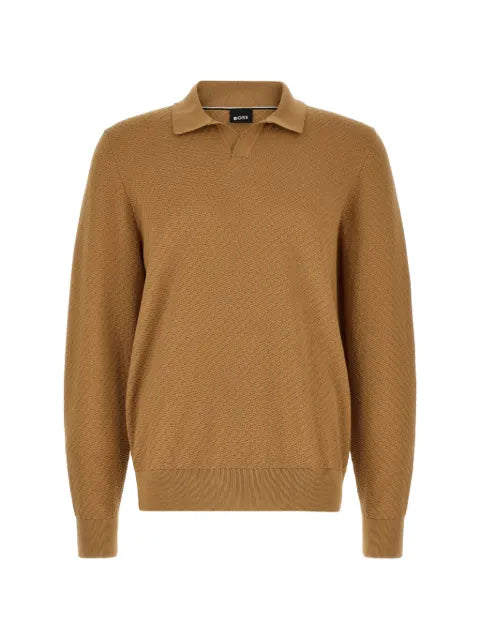 BOSS knitted cotton sweater with johnny collar