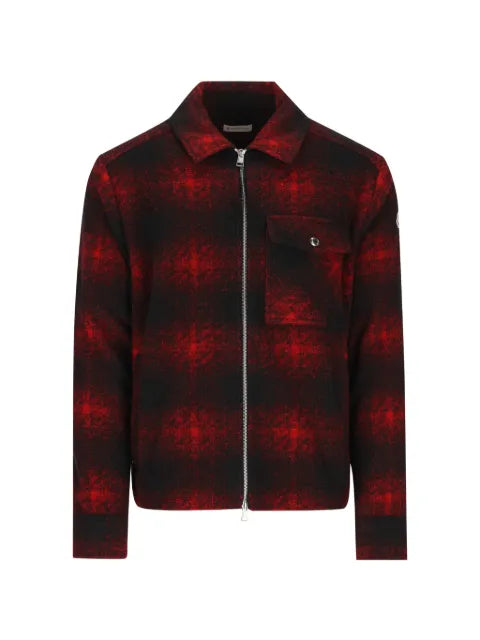 Moncler check logo-patch shirt jacket