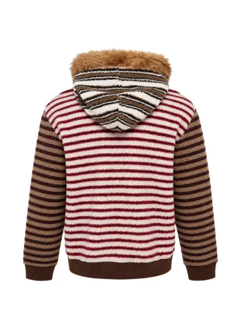 Andersson Bell stripe-patchwork faux-fur-trim hoodie