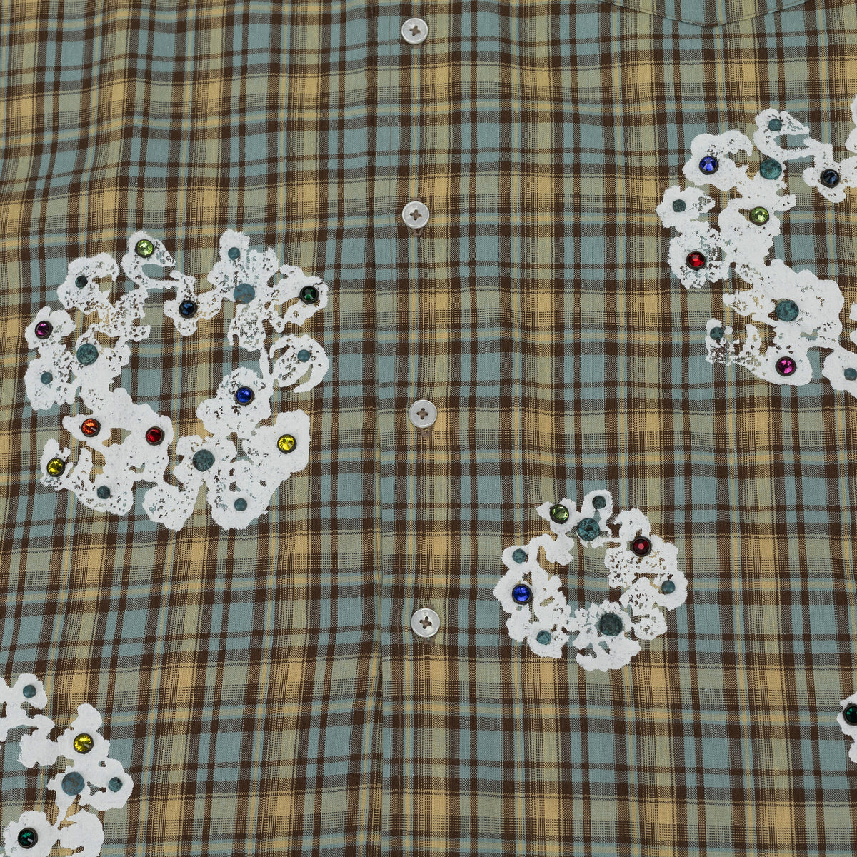Tan Cotton Wreath Western Button Up