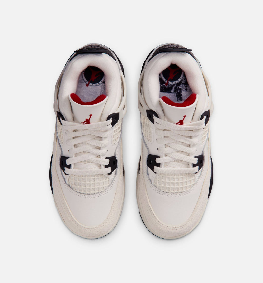 Air Jordan 4 Retro Flight Club Preschool Girls' Sneakers - Sail / Black / University Red