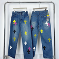 Multicolor Patch Denim Jeans – Streetwear Distressed Style