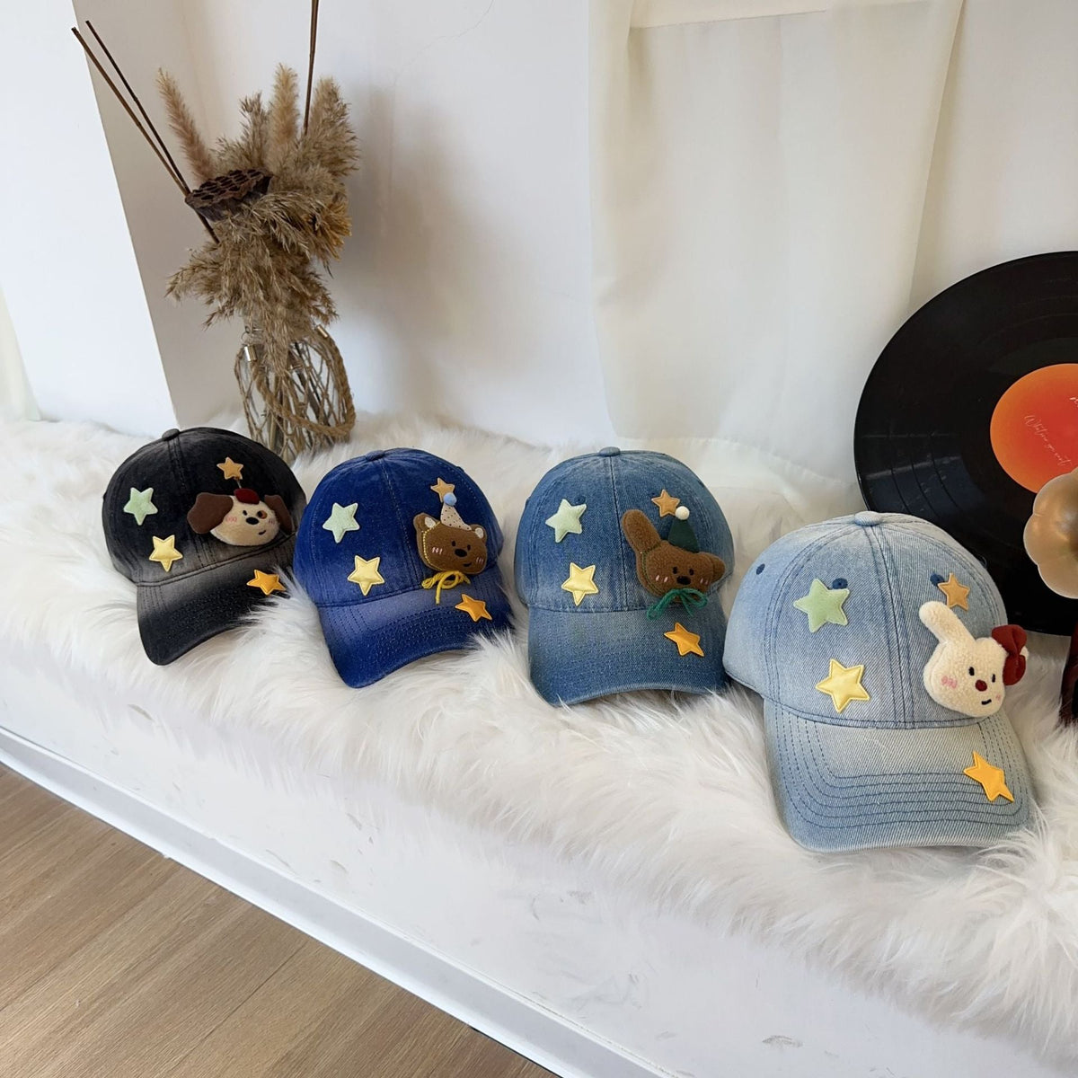Washed Denim 3D Cartoon Plush Star Baseball Cap Y2K Casual Hat