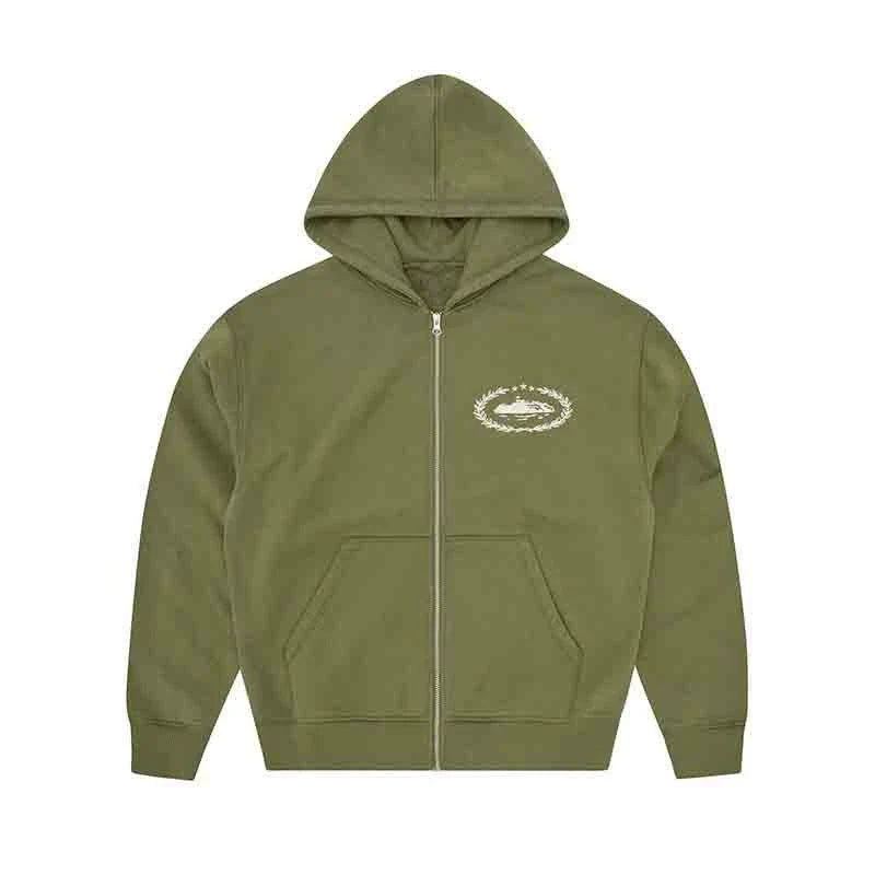 Corteiz Laurel Island Badge Zip Hoodie – Olive Green (+ Matching Pants)