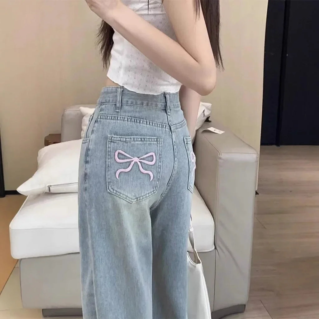 Wide Leg Embroidered Denim Pants