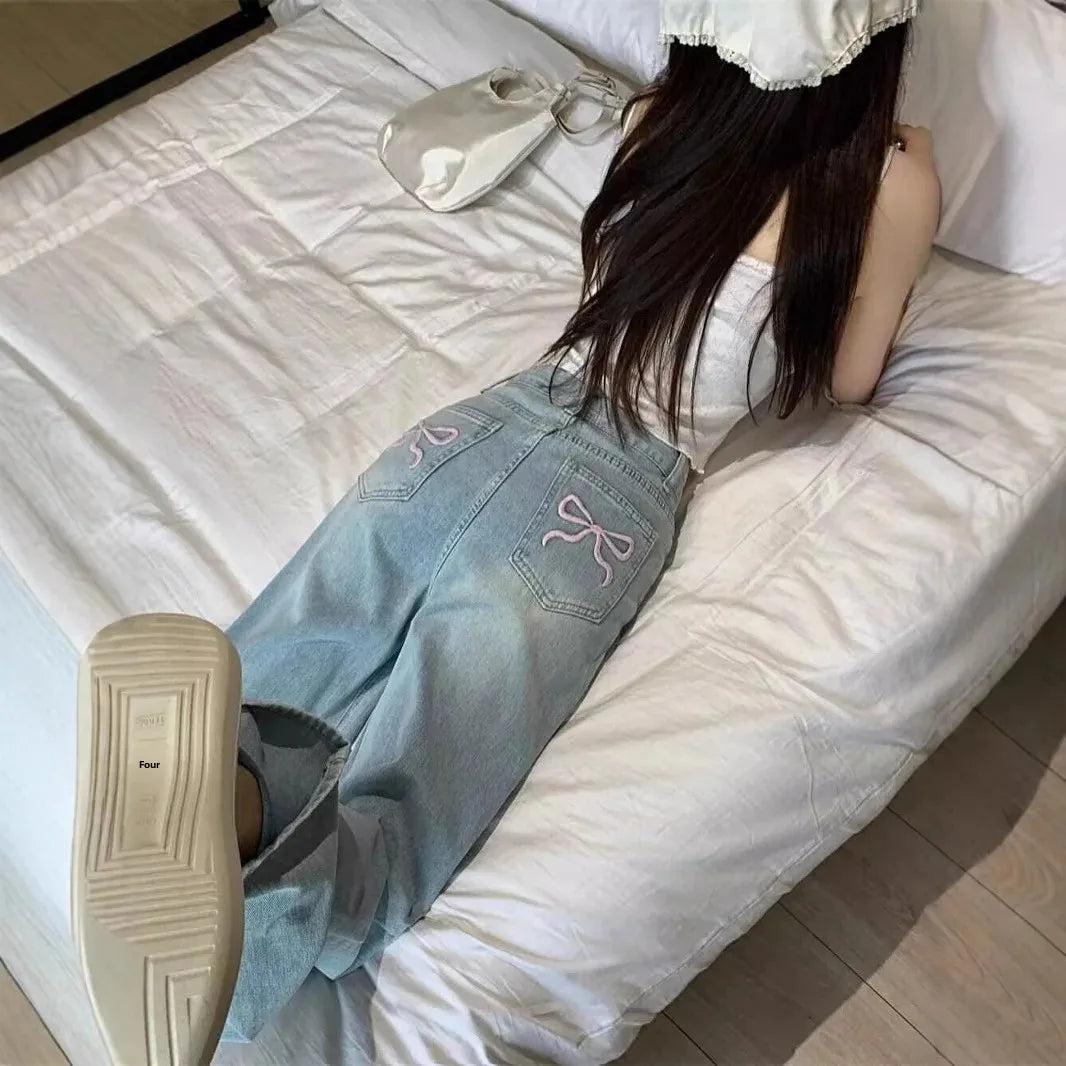 Wide Leg Embroidered Denim Pants