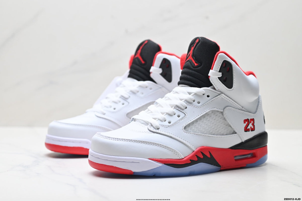 Air Jordan 5 Retro White Fire Red Black Sneakers