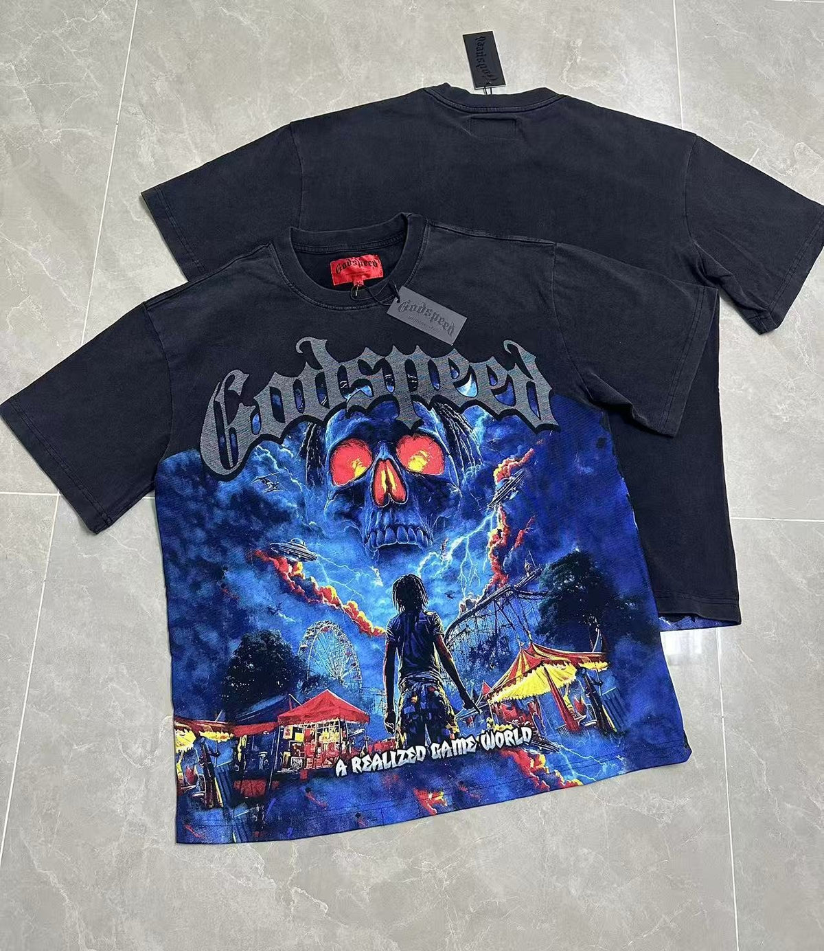 Godspeed Skull Graphic Washed Black T-Shirt