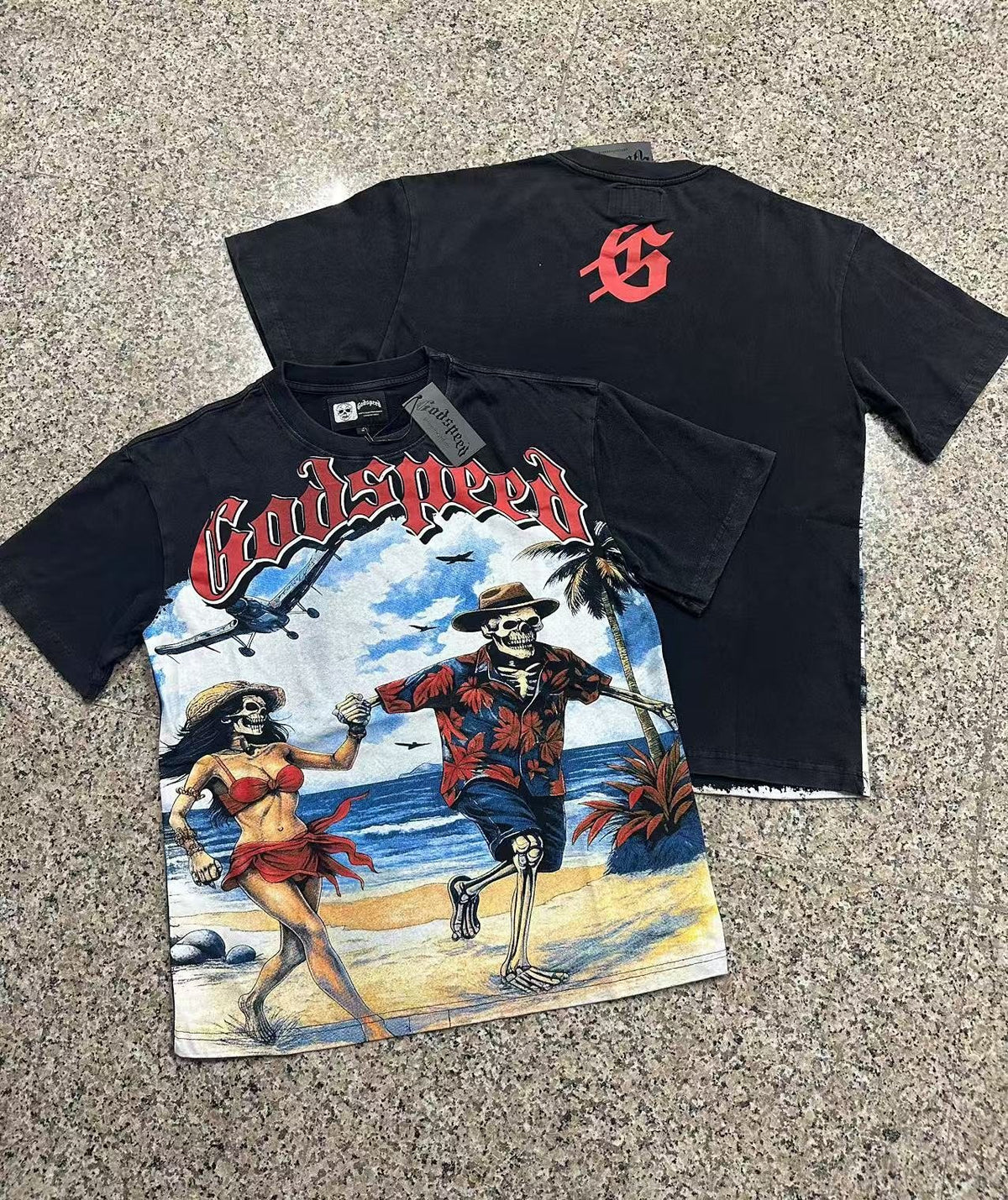 Godspeed Beach Skeleton Graphic T-Shirt