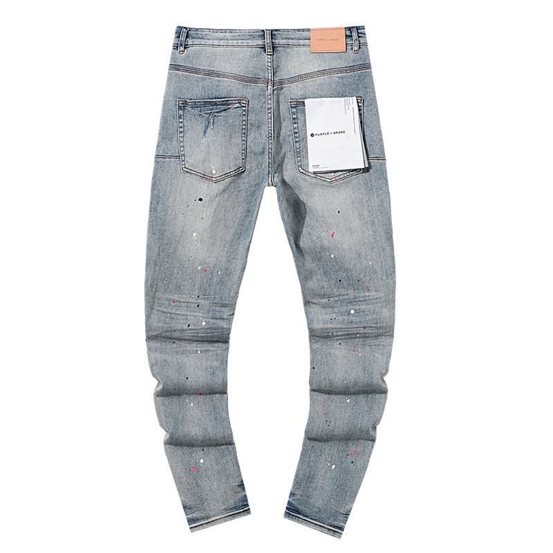 Purple Brand Distressed Paint Splatter Stacked Jeans