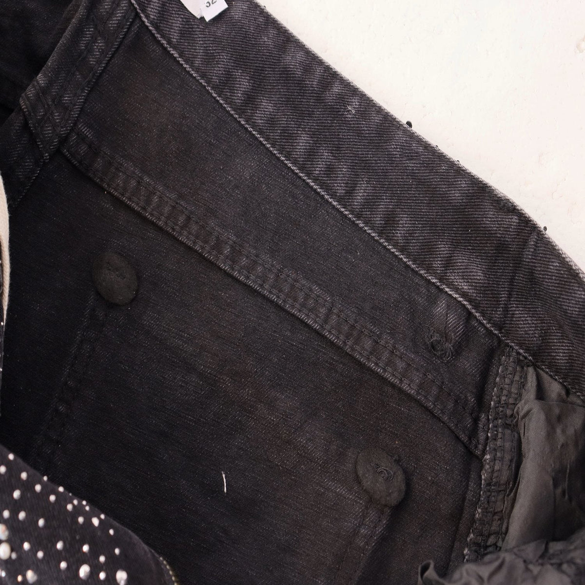 VALE Pearl-Studded Washed Denim Shorts