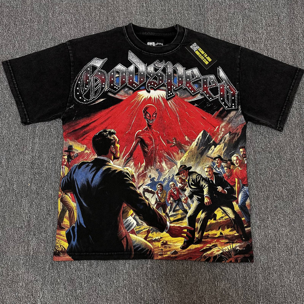 Godspeed Alien Graphic Washed Black T-Shirt