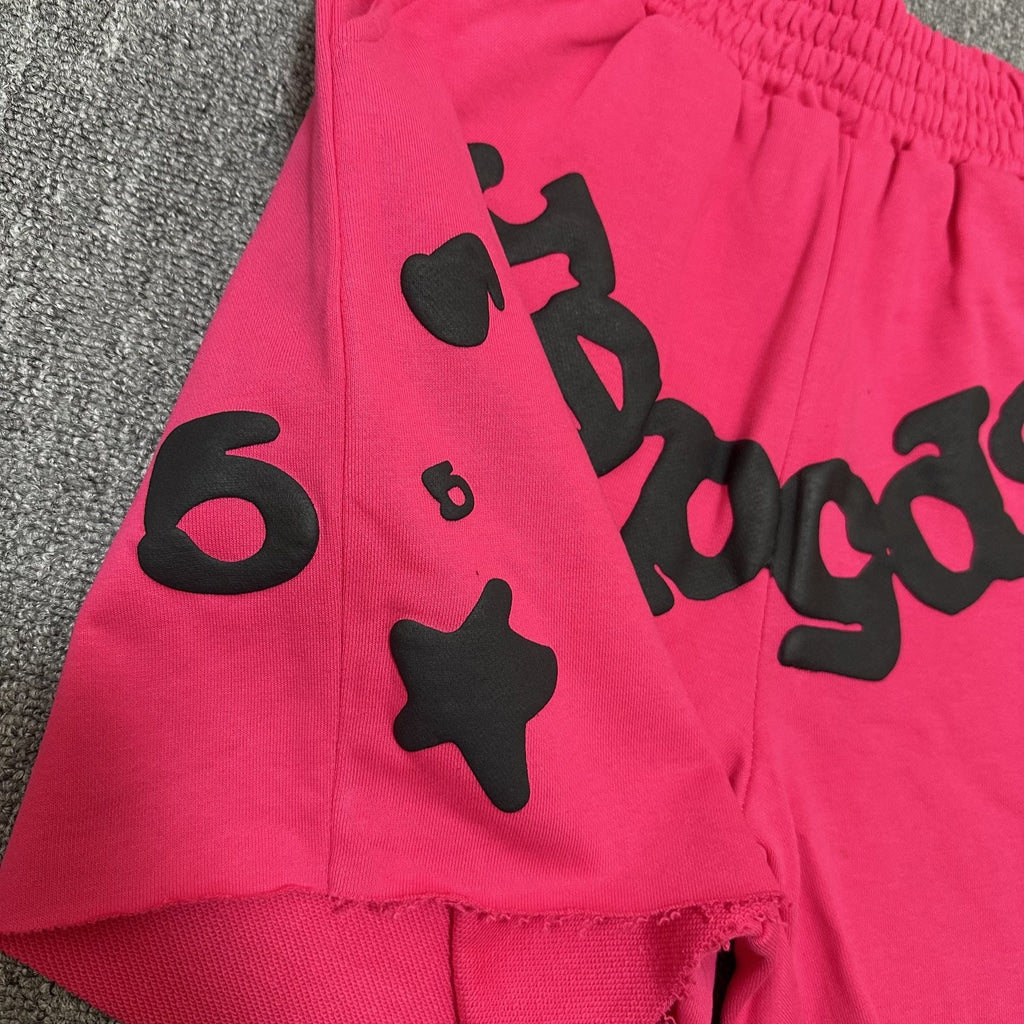 Sp5der Pink Graphic Terry Shorts
