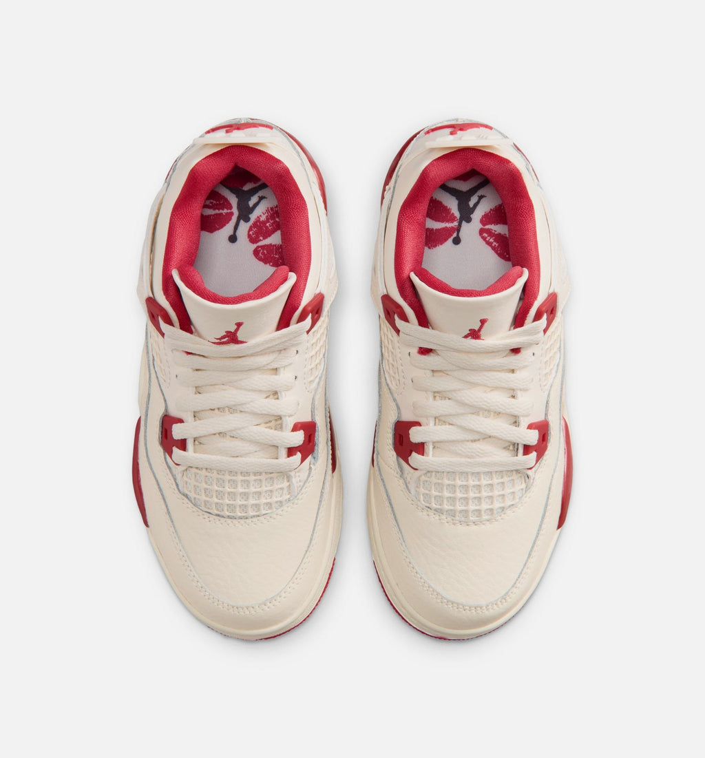 Air Jordan 4 Retro Valentine's Day Preschool Lifestyle Shoes - Pale Ivory / Sierra Red / Tough Red