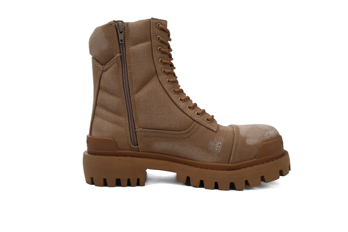Balenciaga Brown Canvas Distressed Strike Boots
