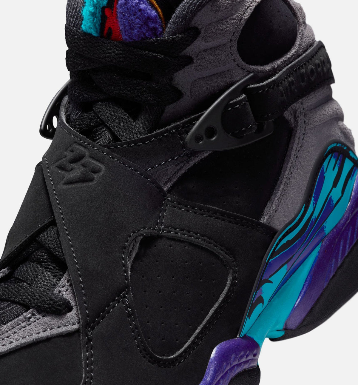 Air Jordan 8 Retro Aqua – Grade School Lifestyle Shoe in Black/Multi-Color/Bright Concord/Multi-Color