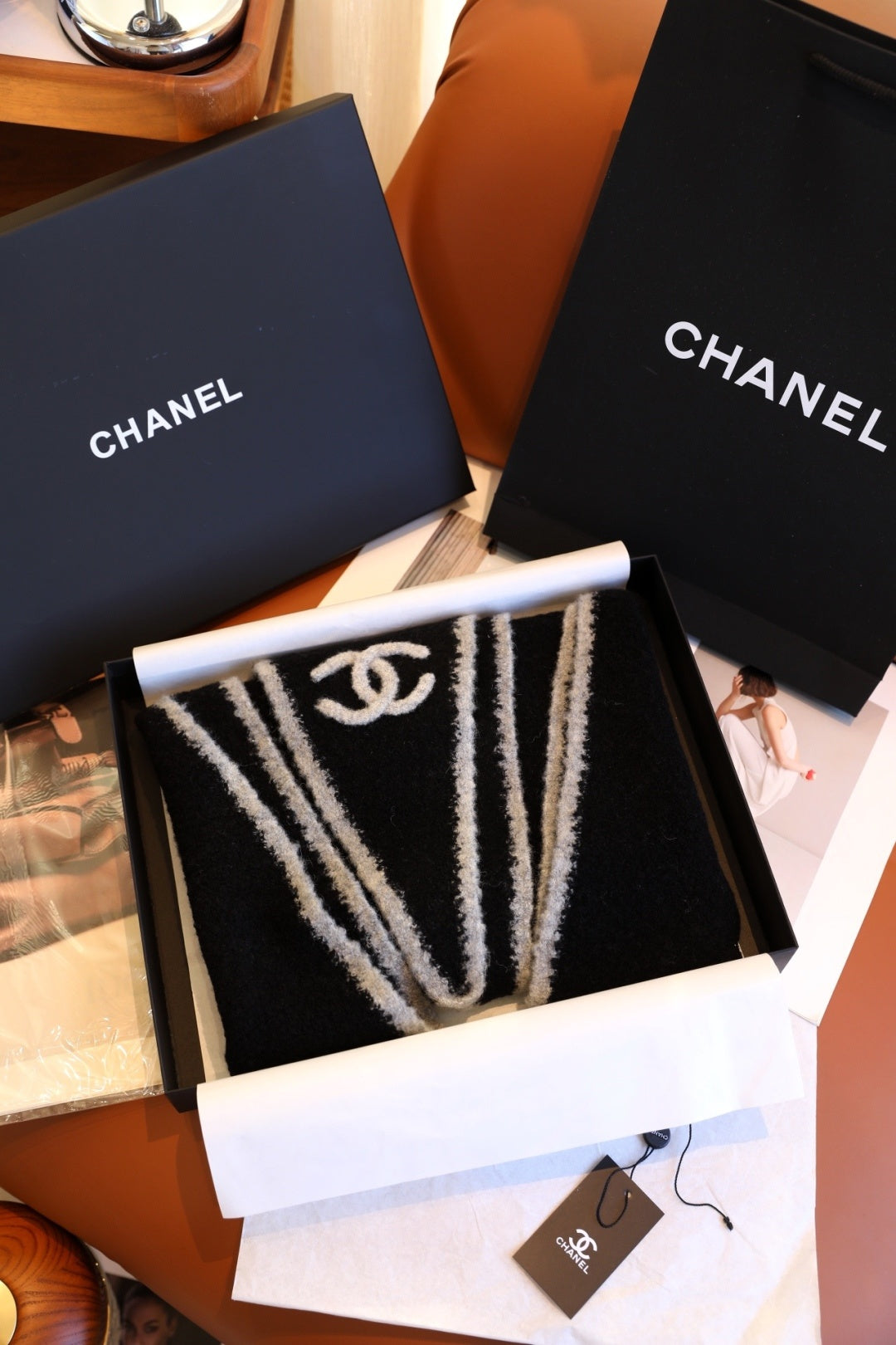 Chanel Style Fuzzy Triangle Knit Scarf