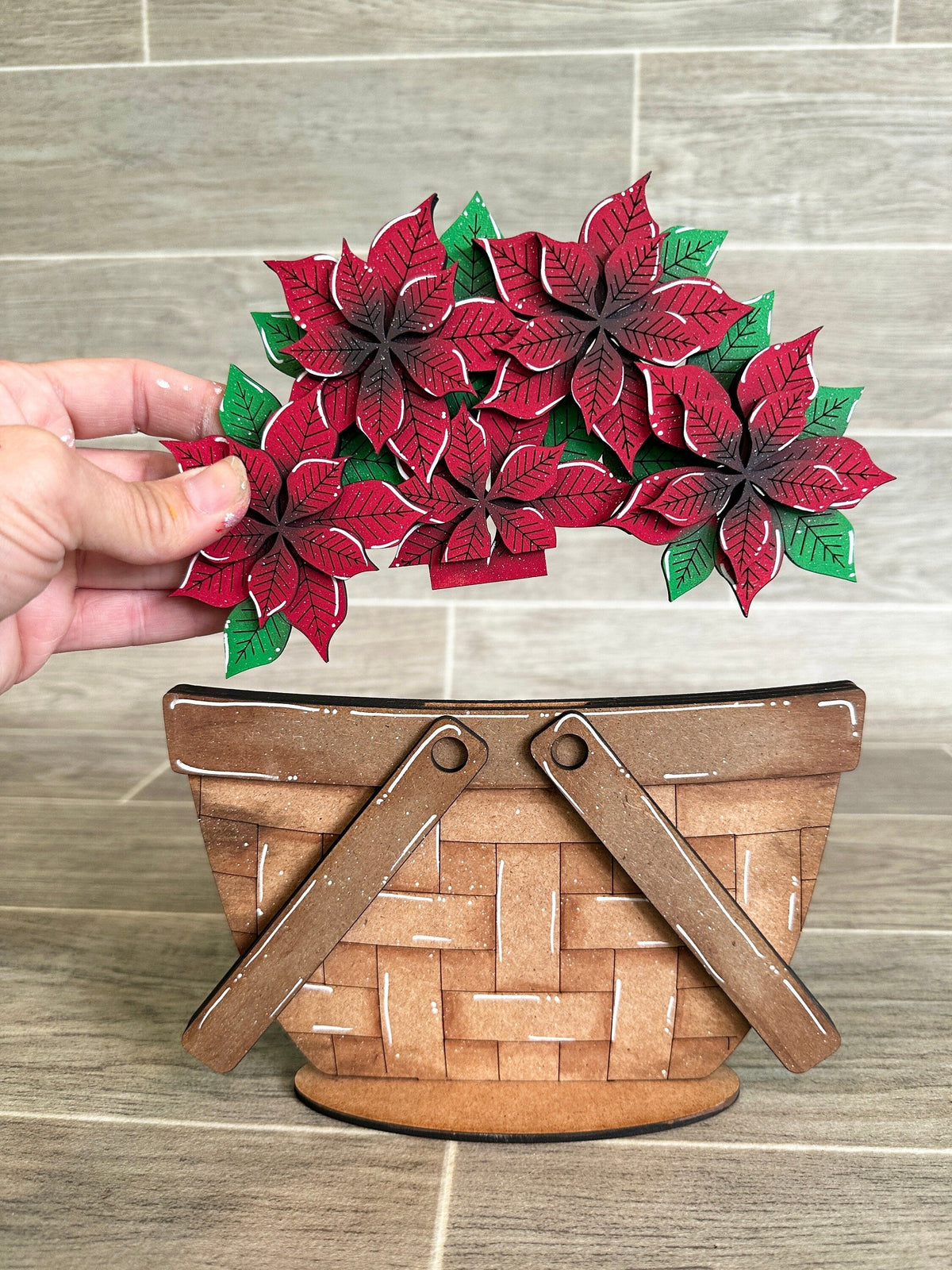 Poinsettia For The Flower Basket Interchangeable File SVG, Christmas Tiered Tray, Glowforge, LuckyHeartDesignsCo