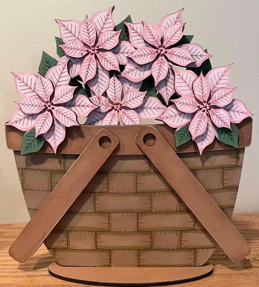 Poinsettia For The Flower Basket Interchangeable File SVG, Christmas Tiered Tray, Glowforge, LuckyHeartDesignsCo
