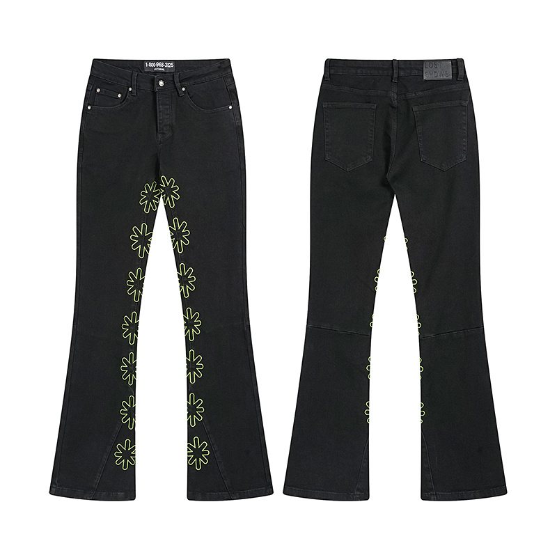 LOSTSHDWS Floral Embroidered Flared Jeans