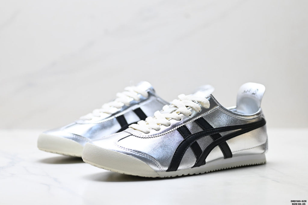 Onitsuka Tiger Retro Low Top Metallic Silver Black Unisex Shoes Style 18