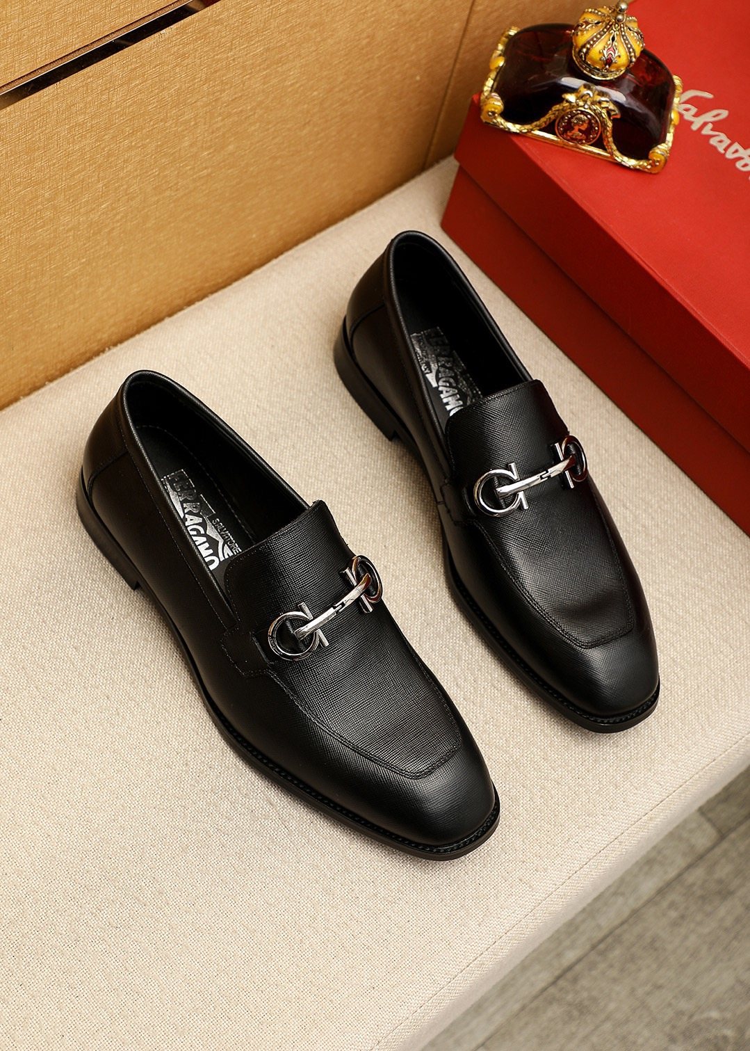 Ferragamo Black Hardware Loafers - Low Heel