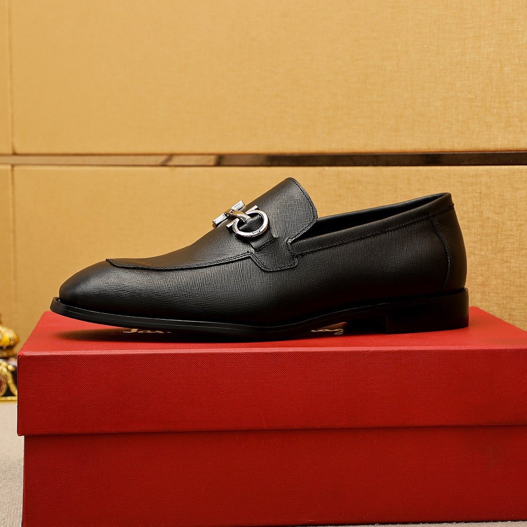 Ferragamo Black Hardware Loafers - Low Heel