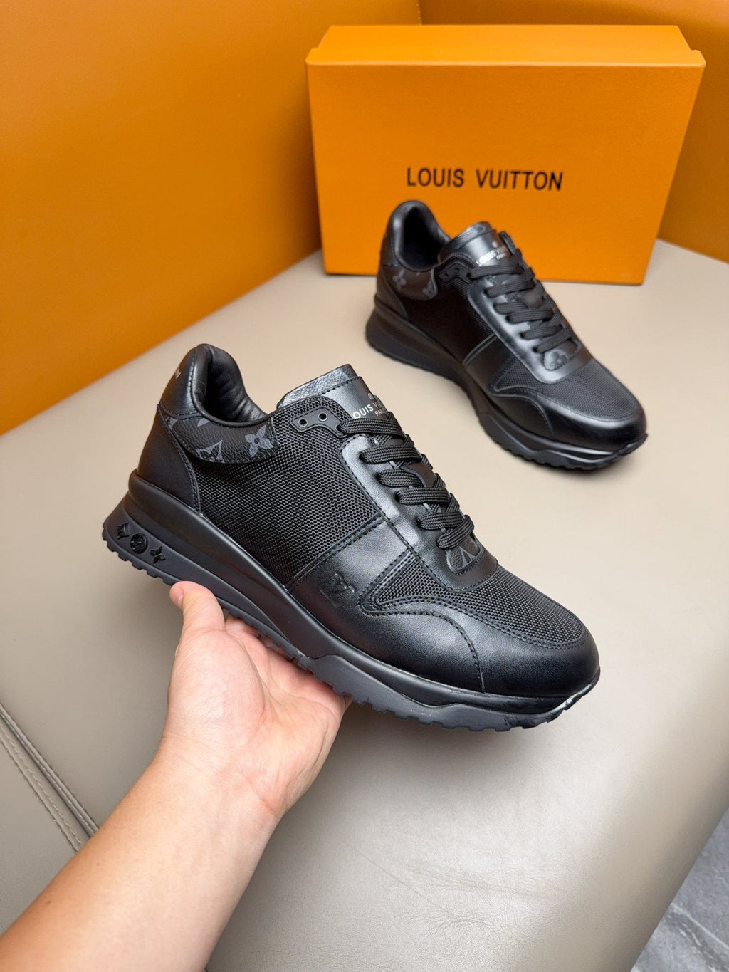 Louis Vuitton Black Leather & Mesh Sneakers
