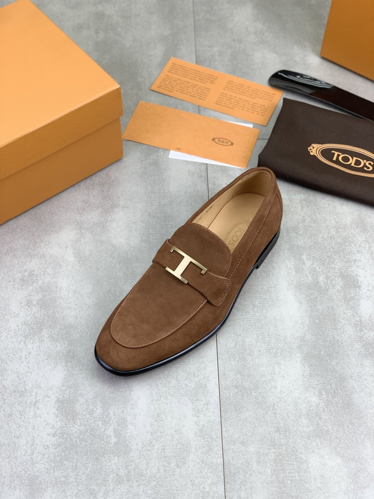 TODS Brown Suede T-Hardware Loafers