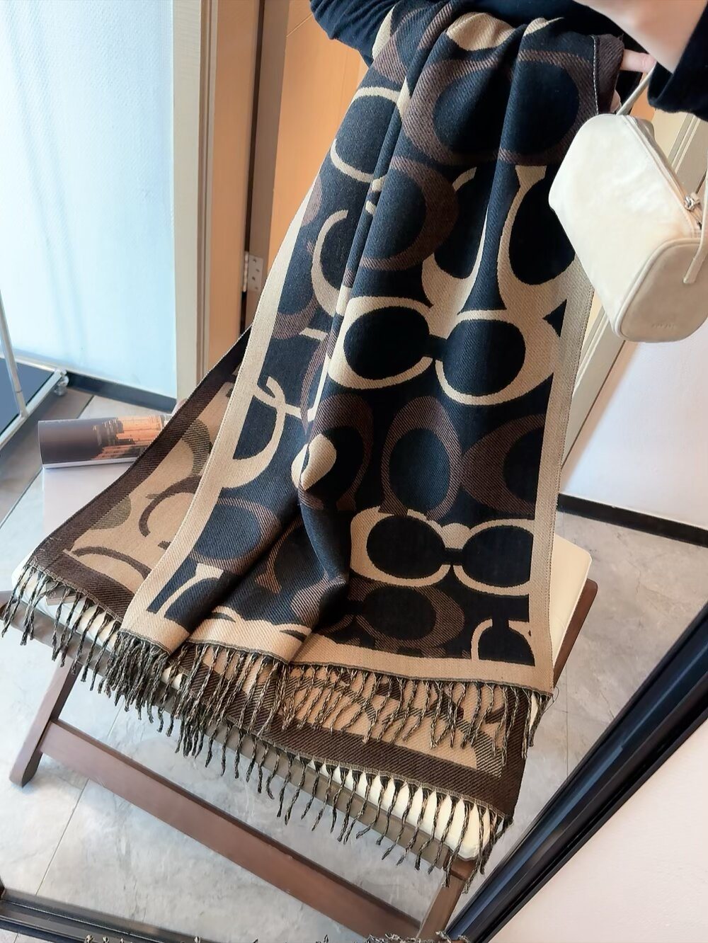 Coach Reversible Geometric Fringe Scarf