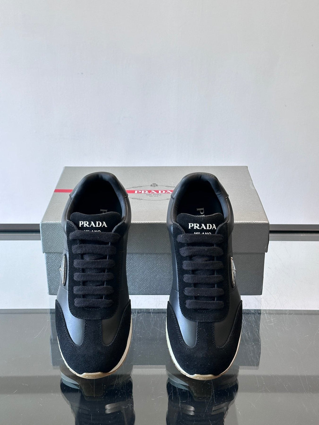 Prada Men's Black Triangle Detail Sneakers