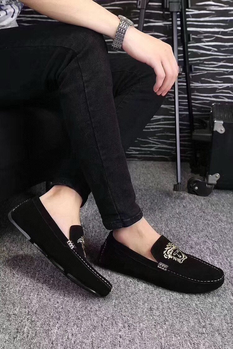 Versace Black Loafers with Gold Embroidery