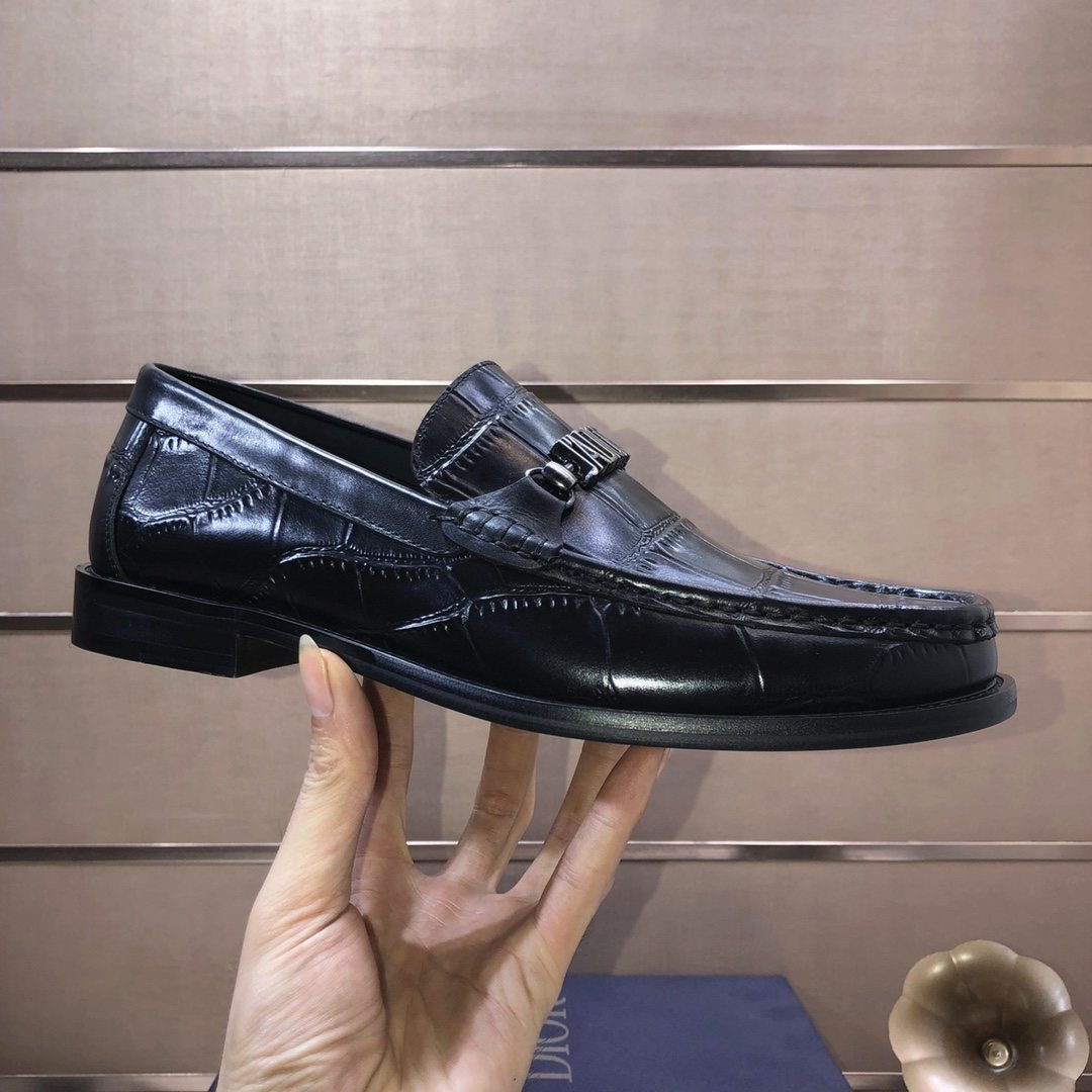 Dior Black Croc-Embossed Logo Loafers
