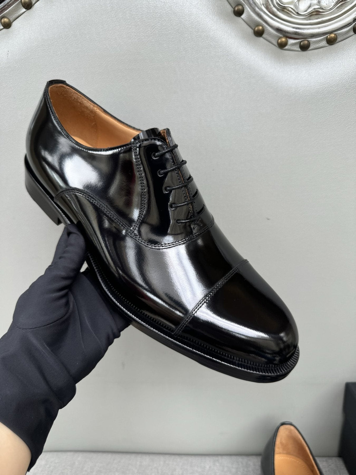 Zegna Men's Black Patent Leather Oxford Shoes