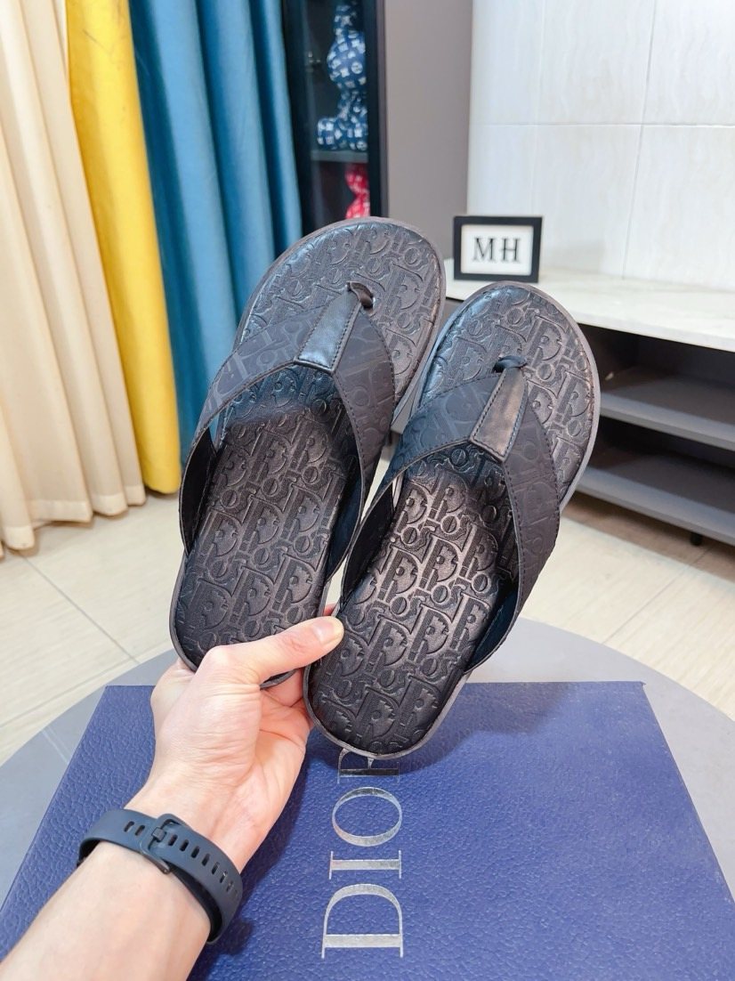 Dior Men's Black Logo Thong Sandals