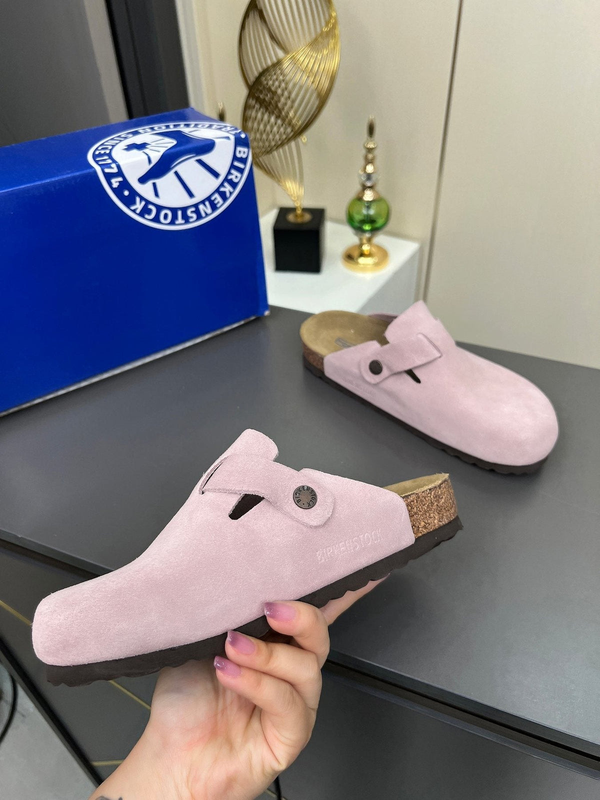 Birkenstock Light Pink Buckle Clogs