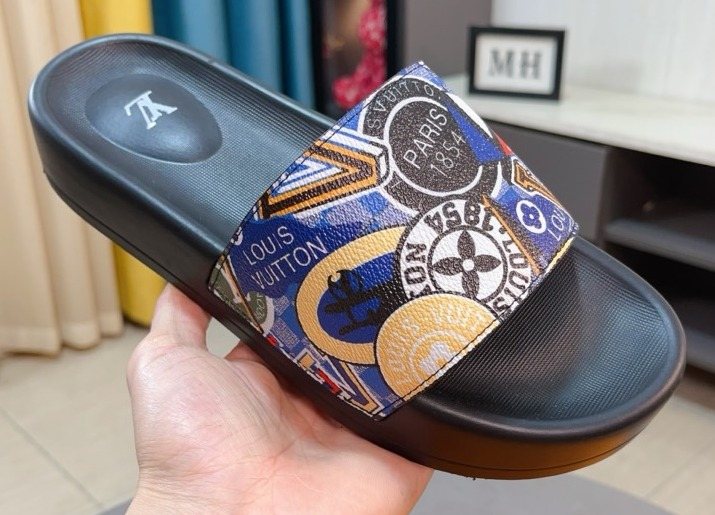 Louis Vuitton Men's Multicolor Graphic Strap Slide Sandals