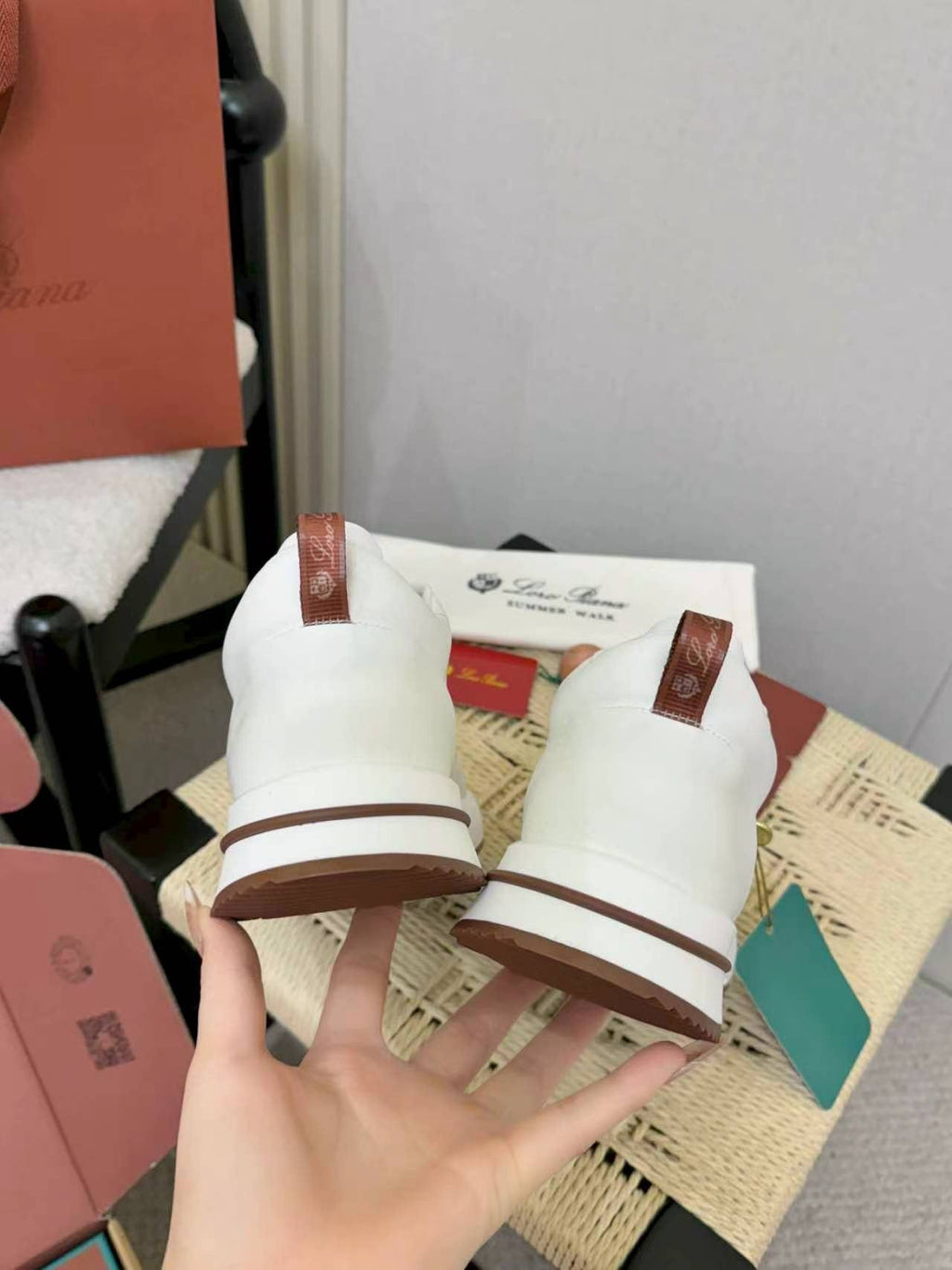Loro Piana White and Gray Low-Top Sneakers