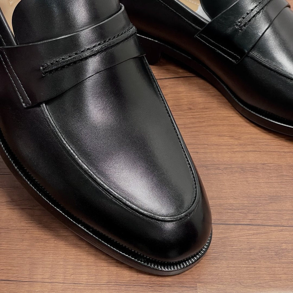 Zegna Men's Black Leather Strap Loafers