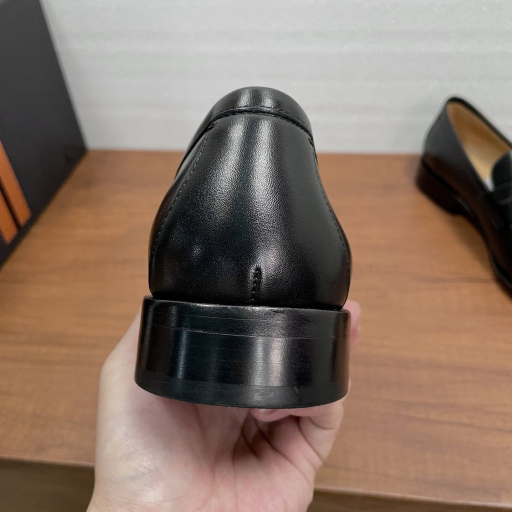 Zegna Men's Black Leather Strap Loafers