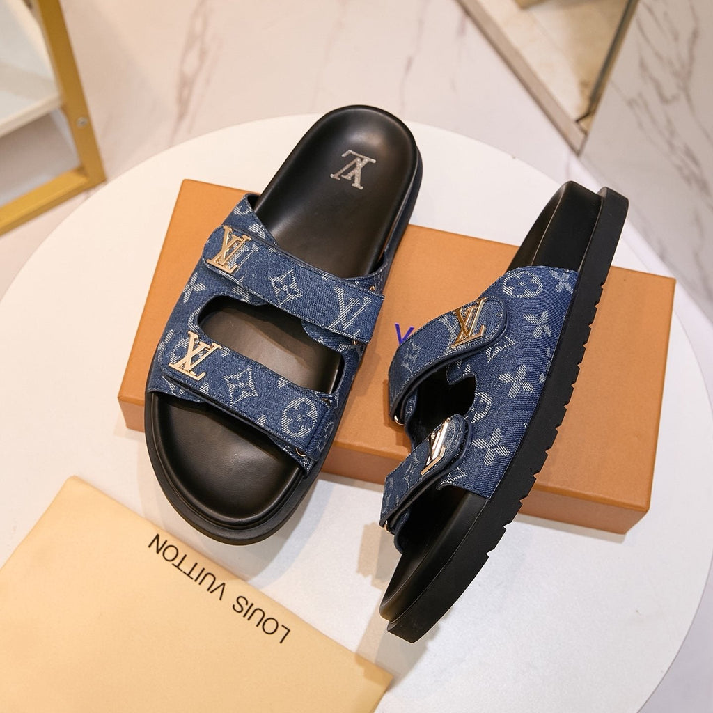 Louis Vuitton Blue Monogram Slide Sandals