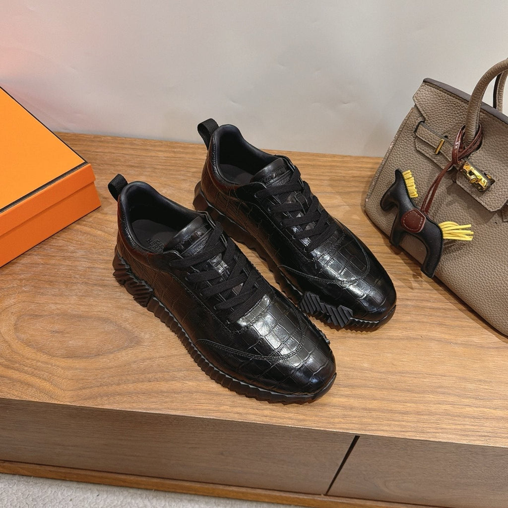 Hermès Black Textured Low-Top Sneakers