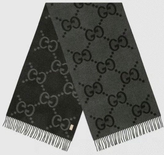 Charcoal Gray and Black Fringed Scarf