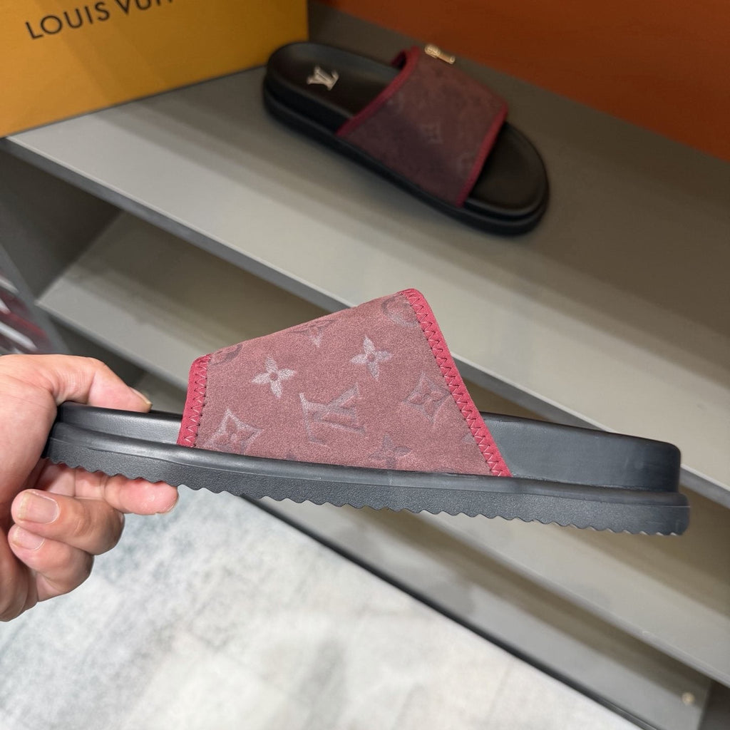 Louis Vuitton Burgundy Patterned Slide Sandals